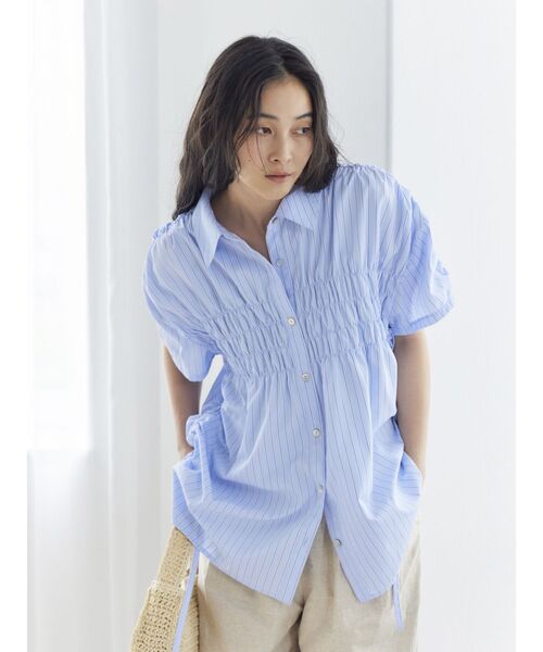 Ungrid（アングリッド）の「ハーフスリーブギャザーシャツ（シャツ/ブラウス・レディース・パープル/ブルー/オフホワイト/イエロー・FREE）」の5枚目の写真