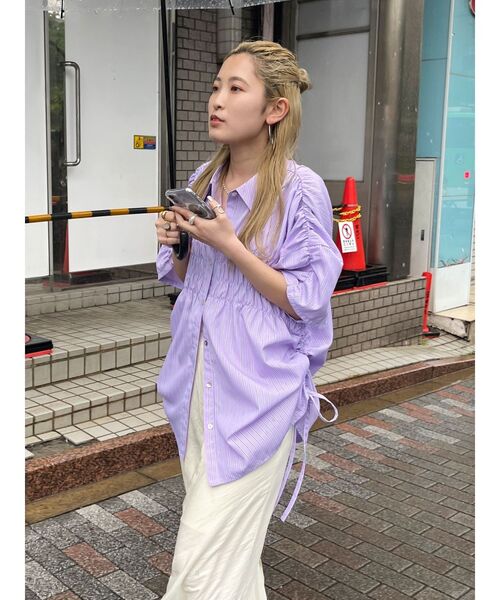 Ungrid（アングリッド）の「ハーフスリーブギャザーシャツ（シャツ/ブラウス・レディース・パープル/ブルー/オフホワイト/イエロー・FREE）」の13枚目の写真