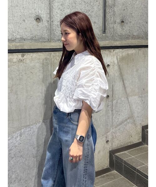 Ungrid（アングリッド）の「ハーフスリーブギャザーシャツ（シャツ/ブラウス・レディース・パープル/ブルー/オフホワイト/イエロー・FREE）」の17枚目の写真