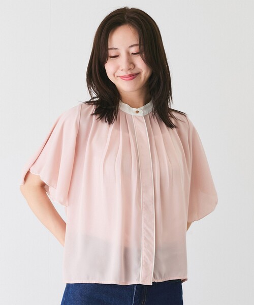 Jayro(ジャイロ)の「フロントタックバイカラーデザインラッフルスリーブブラウス(シャツ/ブラウス・レディース・グレー/サックスブルー/ホワイト系その他/ネイビー/ピンク系その他2・M)」の14枚目の写真