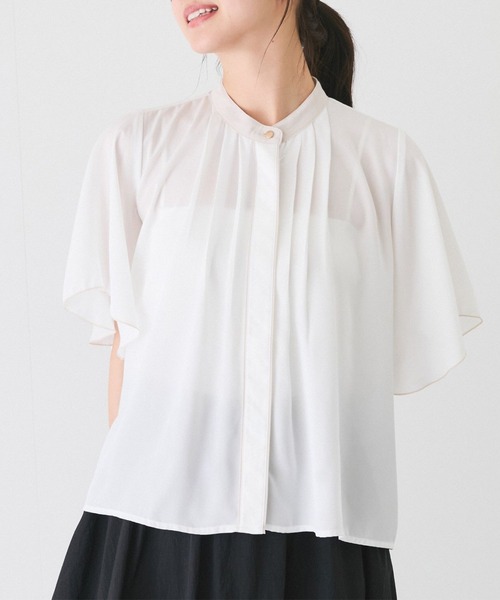 Jayro(ジャイロ)の「フロントタックバイカラーデザインラッフルスリーブブラウス(シャツ/ブラウス・レディース・グレー/サックスブルー/ホワイト系その他/ネイビー/ピンク系その他2・M)」の1枚目の写真