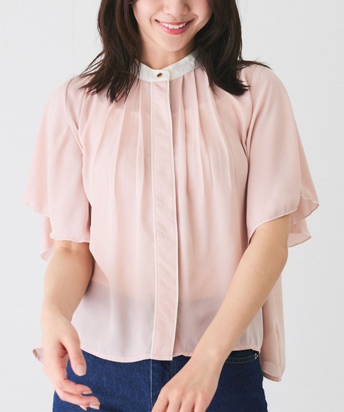 Jayro(ジャイロ)の「フロントタックバイカラーデザインラッフルスリーブブラウス(シャツ/ブラウス・レディース・グレー/サックスブルー/ホワイト系その他/ネイビー/ピンク系その他2・M)」の5枚目の写真