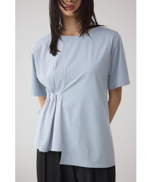 AZUL by moussy(アズールバイマウジー)の「フハクドッキングドロストトップス(Tシャツ/カットソー・レディース・オフホワイト/ブラック/ライトブルー・FREE)」の1枚目の写真