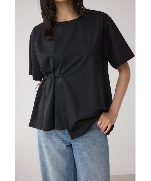 AZUL by moussy(アズールバイマウジー)の「フハクドッキングドロストトップス(Tシャツ/カットソー・レディース・オフホワイト/ブラック/ライトブルー・FREE)」の3枚目の写真