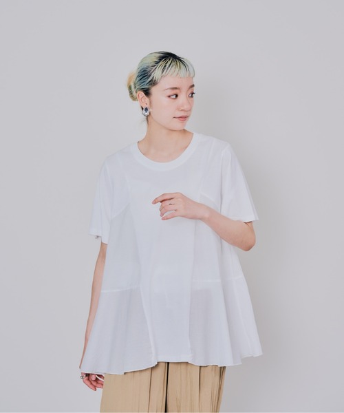 DOLLUPOOPS（ドールアップウップス）の「サイド異素材切替フレアートップス（Tシャツ/カットソー・レディース・オフホワイト/ブラック・38）」の21枚目の写真