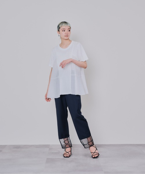 DOLLUPOOPS（ドールアップウップス）の「サイド異素材切替フレアートップス（Tシャツ/カットソー・レディース・オフホワイト/ブラック・38）」の19枚目の写真