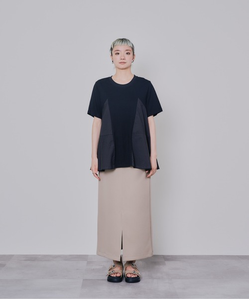 DOLLUPOOPS（ドールアップウップス）の「サイド異素材切替フレアートップス（Tシャツ/カットソー・レディース・オフホワイト/ブラック・38）」の9枚目の写真