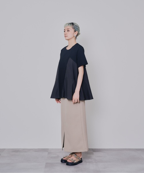 DOLLUPOOPS（ドールアップウップス）の「サイド異素材切替フレアートップス（Tシャツ/カットソー・レディース・オフホワイト/ブラック・38）」の10枚目の写真