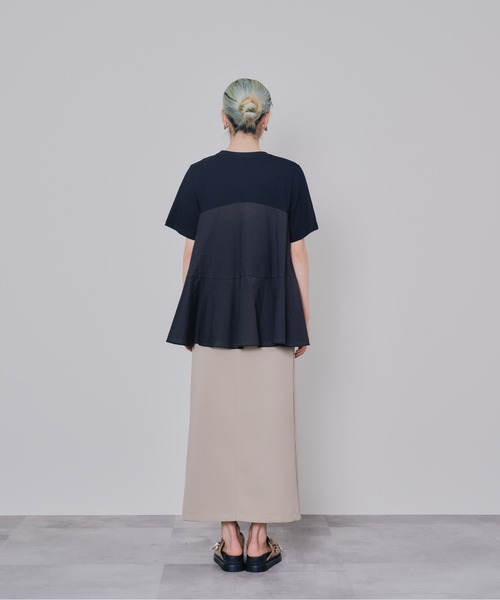 DOLLUPOOPS（ドールアップウップス）の「サイド異素材切替フレアートップス（Tシャツ/カットソー・レディース・オフホワイト/ブラック・38）」の12枚目の写真