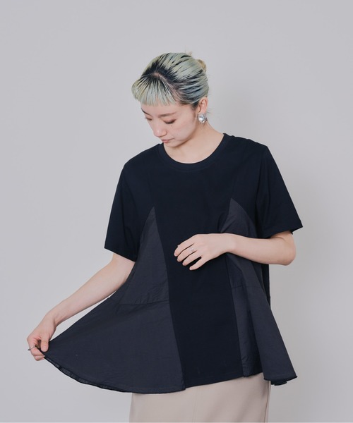 DOLLUPOOPS（ドールアップウップス）の「サイド異素材切替フレアートップス（Tシャツ/カットソー・レディース・オフホワイト/ブラック・38）」の13枚目の写真