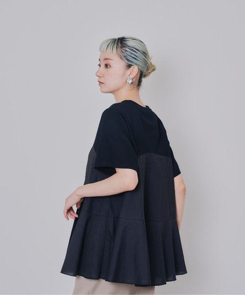 DOLLUPOOPS（ドールアップウップス）の「サイド異素材切替フレアートップス（Tシャツ/カットソー・レディース・オフホワイト/ブラック・38）」の14枚目の写真