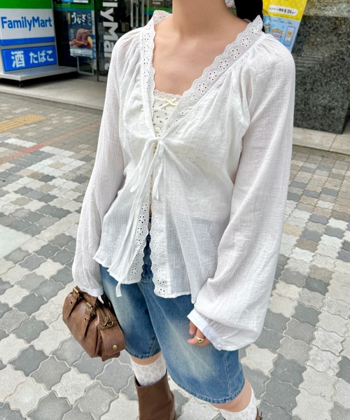 SOLLON.（ソルロン）の「コットンレースリボンブラウス（シャツ/ブラウス・レディース・ホワイト・FREE）」の12枚目の写真