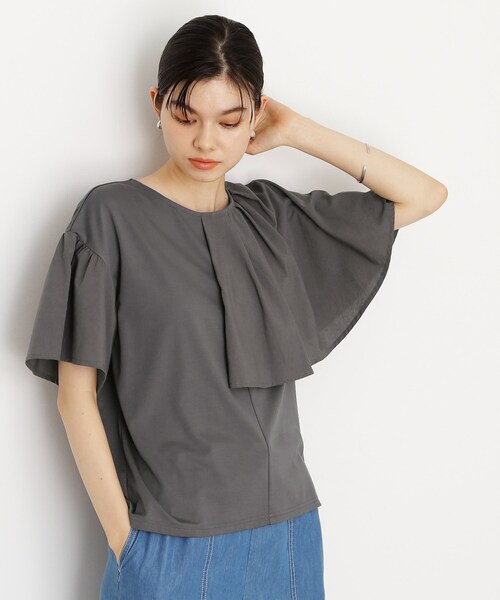 THE SHOP TK (ザ ショップ ティーケー )の「アシメケープ風プルオーバー【接触冷感/洗濯機OK】(Tシャツ/カットソー・レディース・ブラック/オフホワイト/スミクロ・13/12)」の3枚目の写真