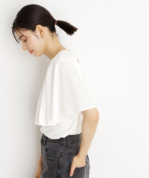 THE SHOP TK (ザ ショップ ティーケー )の「アシメケープ風プルオーバー【接触冷感/洗濯機OK】(Tシャツ/カットソー・レディース・ブラック/オフホワイト/スミクロ・13/12)」の4枚目の写真