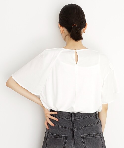 THE SHOP TK (ザ ショップ ティーケー )の「アシメケープ風プルオーバー【接触冷感/洗濯機OK】(Tシャツ/カットソー・レディース・ブラック/オフホワイト/スミクロ・13/12)」の5枚目の写真