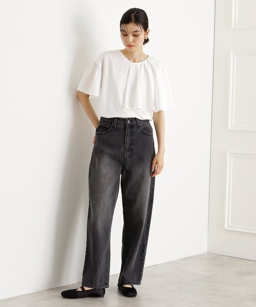 THE SHOP TK (ザ ショップ ティーケー )の「アシメケープ風プルオーバー【接触冷感/洗濯機OK】(Tシャツ/カットソー・レディース・ブラック/オフホワイト/スミクロ・13/12)」の6枚目の写真