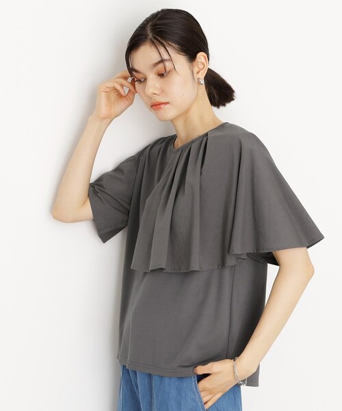 THE SHOP TK (ザ ショップ ティーケー )の「アシメケープ風プルオーバー【接触冷感/洗濯機OK】(Tシャツ/カットソー・レディース・ブラック/オフホワイト/スミクロ・13/12)」の8枚目の写真