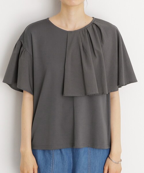 THE SHOP TK (ザ ショップ ティーケー )の「アシメケープ風プルオーバー【接触冷感/洗濯機OK】(Tシャツ/カットソー・レディース・ブラック/オフホワイト/スミクロ・13/12)」の16枚目の写真