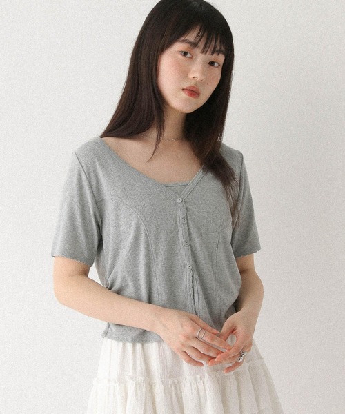 Heather(ヘザー)の「パターンメッシュ2PTEE 576435(Tシャツ/カットソー・レディース・オフホワイト/ブラック/グレー・FREE)」の2枚目の写真