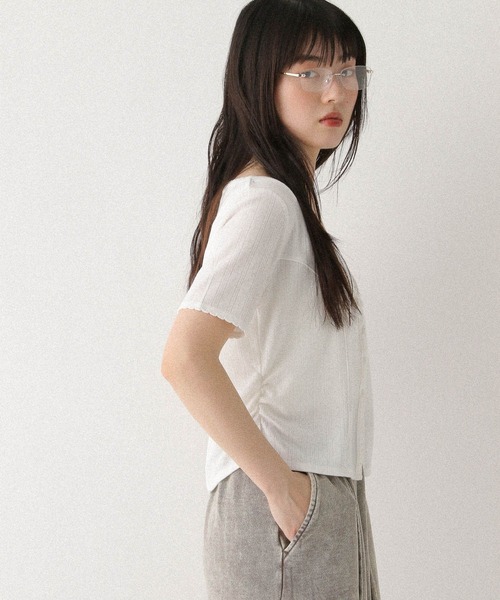 Heather(ヘザー)の「パターンメッシュ2PTEE 576435(Tシャツ/カットソー・レディース・オフホワイト/ブラック/グレー・FREE)」の8枚目の写真