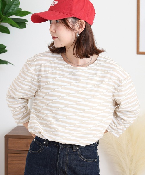 FUNALIVE(ファンアライブ)の「COCONLIFE ボーダーチュニック(Tシャツ/カットソー・レディース・ブラック/グリーン/イエロー/ベージュ・L/LL/M)」の10枚目の写真