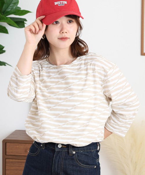 FUNALIVE(ファンアライブ)の「COCONLIFE ボーダーチュニック(Tシャツ/カットソー・レディース・ブラック/グリーン/イエロー/ベージュ・L/LL/M)」の11枚目の写真