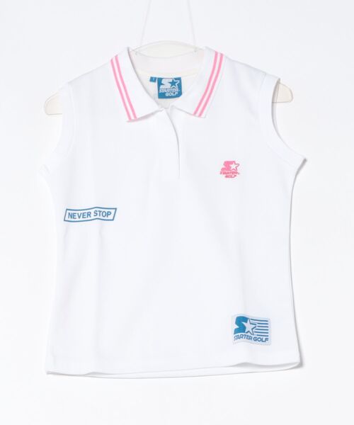 STARTER(スターター)の「/STARTER GOLF/スターターゴルフ STARTERロゴ刺繍ノースリーブポロシャツレディース SG-123010(ポロシャツ・レディース・ホワイト/ブラック・S)」の1枚目の写真