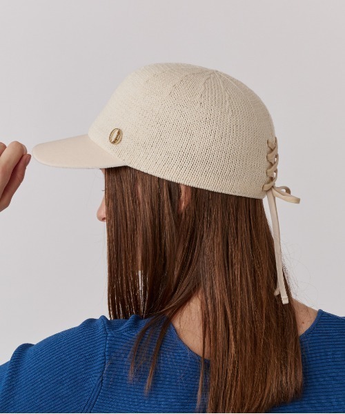Chapeau d' O（シャポードオー）の「Chapeau d' O  TM Knit x Velour Cap / シャポードオー（キャップ・レディース・ネイビー/ライトベージュ・M/57.5cm）」の5枚目の写真