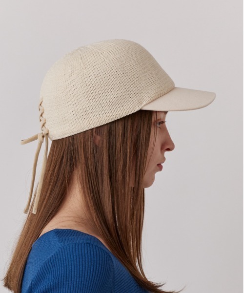 Chapeau d' O（シャポードオー）の「Chapeau d' O  TM Knit x Velour Cap / シャポードオー（キャップ・レディース・ネイビー/ライトベージュ・M/57.5cm）」の7枚目の写真