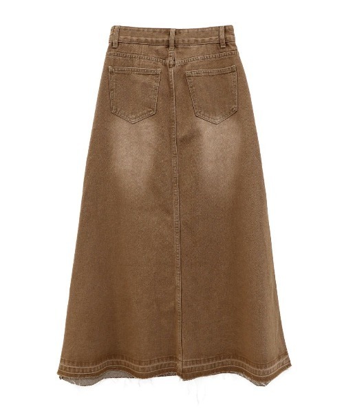 ISOOK（アイスー）の「カットオフブラウンデニムスカート(kiharu select) / フレアスカート Aライン ハイウエスト ロング ヴィンテージ風 古着風 色落ち加工 ブラウン キャメル 茶（デニムスカート・レディース・キャメル・S/M）」の11枚目の写真
