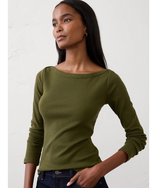 BANANA REPUBLIC FACTORY STORE(バナナリパブリック ファクトリーストア)の「BANANA REPUBLIC FACTORY STORE リブ ボートネック カットソー(Tシャツ/カットソー・レディース・ホワイト/ブラック/カーキ/ベージュ・S/L/M/XS)」の4枚目の写真