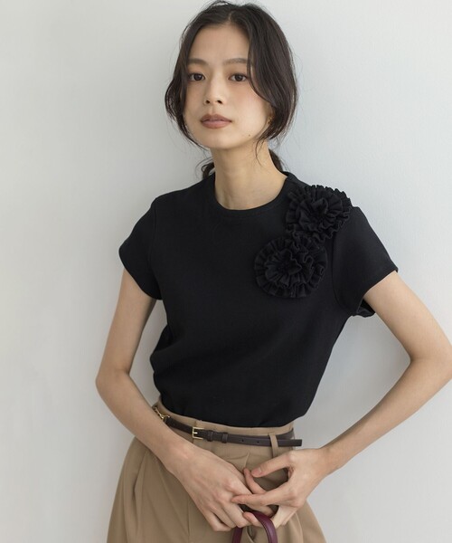組曲(クミキョク)の「テレココサージュ Tシャツ(Tシャツ/カットソー・レディース・ホワイト系/ブラック系・2/3)」の17枚目の写真