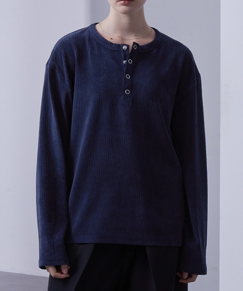 ベロアコーデュロイ ヘンリーネックロンT（Tシャツ/カットソー