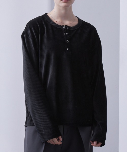 ベロアコーデュロイ ヘンリーネックロンT（Tシャツ/カットソー