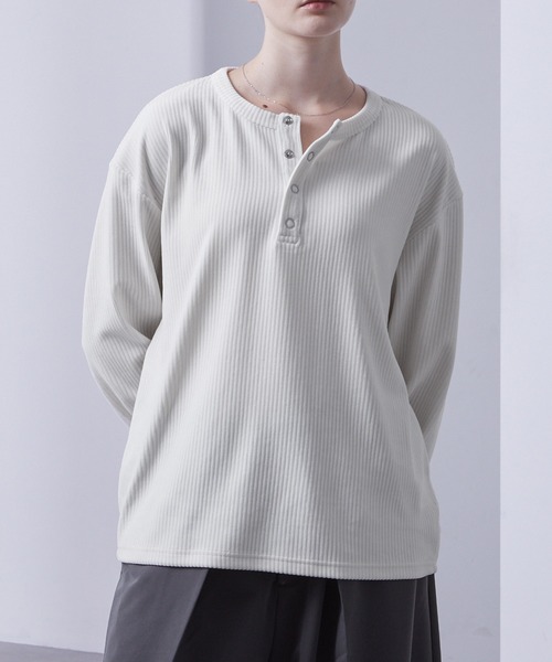 Loose/ルース(ルース)の「ベロアコーデュロイ ヘンリーネックロンT(Tシャツ/カットソー・メンズ・オフホワイト/パープル/ダークネイビー/ブラック/グレー・S/L/M)」の16枚目の写真