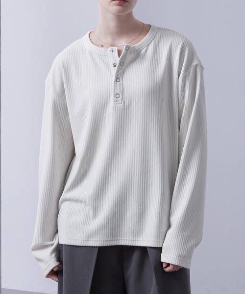 Loose/ルース(ルース)の「ベロアコーデュロイ ヘンリーネックロンT(Tシャツ/カットソー・メンズ・オフホワイト/パープル/ダークネイビー/ブラック/グレー・S/L/M)」の19枚目の写真