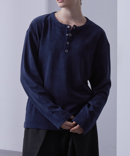Loose/ルース（ルース）の「ショートリブ ヘンリーネックロンT（Tシャツ/カットソー・メンズ・オフホワイト/パープル/ダークネイビー/ブラック/グレー/グレー系/ブラック系/ホワイト系/ワイン系・S/L/M/XS）」の16枚目の写真