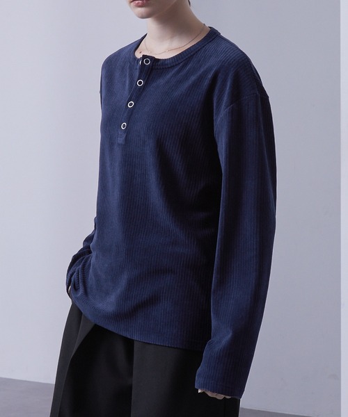 Loose/ルース（ルース）の「ショートリブ ヘンリーネックロンT（Tシャツ/カットソー・メンズ・オフホワイト/パープル/ダークネイビー/ブラック/グレー/グレー系/ブラック系/ホワイト系/ワイン系・S/L/M/XS）」の18枚目の写真