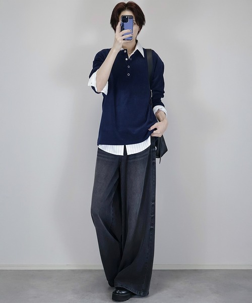 Loose/ルース(ルース)の「ベロアコーデュロイ ヘンリーネックロンT(Tシャツ/カットソー・メンズ・オフホワイト/パープル/ダークネイビー/ブラック/グレー・S/L/M)」の10枚目の写真