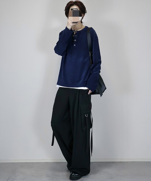 Loose/ルース(ルース)の「ベロアコーデュロイ ヘンリーネックロンT(Tシャツ/カットソー・メンズ・オフホワイト/パープル/ダークネイビー/ブラック/グレー・S/L/M)」の11枚目の写真