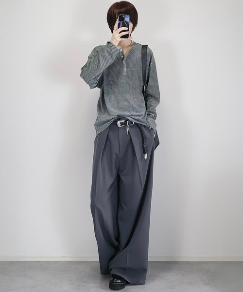 Loose/ルース(ルース)の「ベロアコーデュロイ ヘンリーネックロンT(Tシャツ/カットソー・メンズ・オフホワイト/パープル/ダークネイビー/ブラック/グレー・S/L/M)」の12枚目の写真