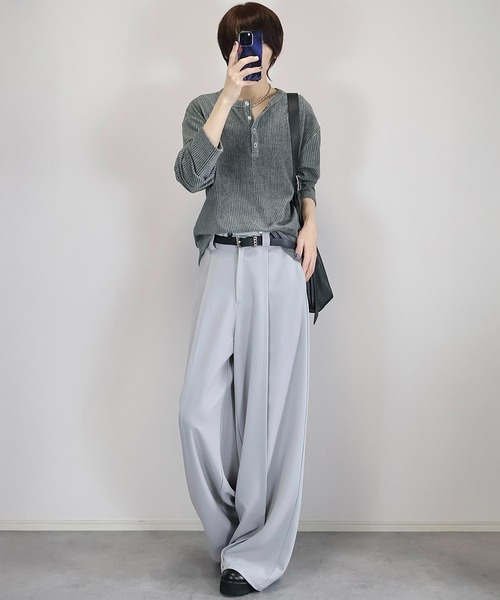 Loose/ルース(ルース)の「ベロアコーデュロイ ヘンリーネックロンT(Tシャツ/カットソー・メンズ・オフホワイト/パープル/ダークネイビー/ブラック/グレー・S/L/M)」の14枚目の写真