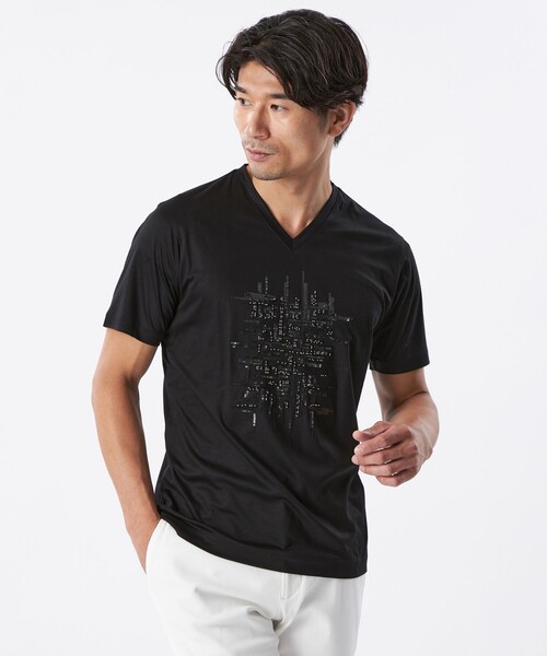 EPOCA UOMO(エポカウォモ)の「スパンコールランダムラインカットソー(Tシャツ/カットソー・メンズ・ホワイト/ブラック・48/46)」の2枚目の写真