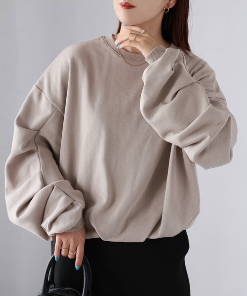 Riberry（リベリー）の「裏毛袖タックバルーンスウェット（スウェット・レディース・ホワイト系1/ブラック/グレイッシュベージュ・MEDIUM）」の5枚目の写真