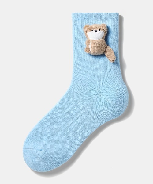 tutuanna（チュチュアンナ）の「綿混だっこ動物マスコット付きソックス15cm丈（ソックス/靴下・レディース・ピンク/ライトグレー/テラコッタ/ミント/サンドベージュ/モカ/インディゴブルー/オフホワイト/ブラック/クリーム/サックスブルー・M）」の9枚目の写真