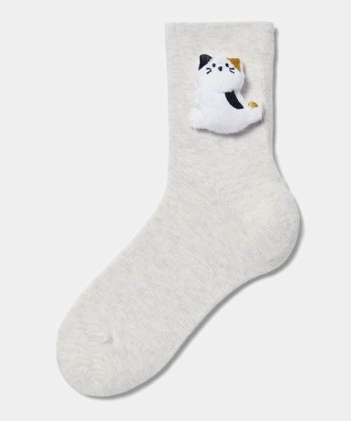 tutuanna（チュチュアンナ）の「綿混だっこ動物マスコット付きソックス15cm丈（ソックス/靴下・レディース・ピンク/ライトグレー/テラコッタ/ミント/サンドベージュ/モカ/インディゴブルー/オフホワイト/ブラック/クリーム/サックスブルー・M）」の3枚目の写真