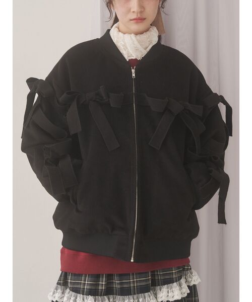 merry jenny(メリージェニー)の「ribbon ribbon blouson(ブルゾン・レディース・ブラック/アイボリー/ブルー・FREE)」の1枚目の写真