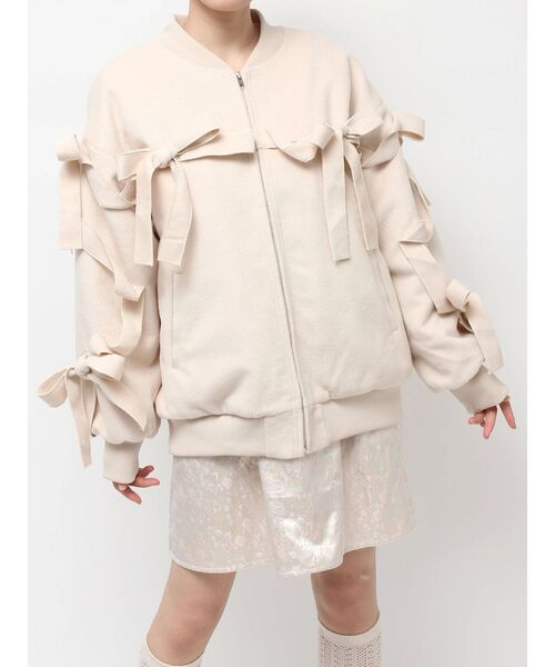 【新品未使用】MEER. ZIP UP RIBBON BLOUSON /BE セール】ribbon ribbon blouson（ブルゾン）｜merry jenny（メリー