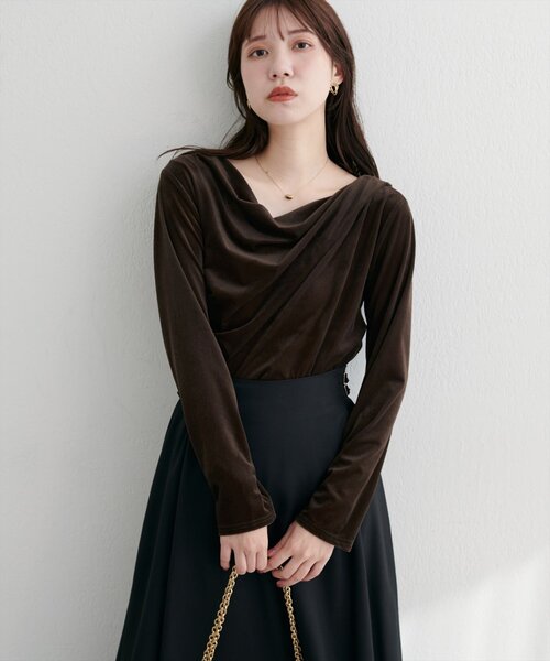 natural couture（ナチュラルクチュール）の「ドレープベロアプルオーバー（Tシャツ/カットソー・レディース・ブラウン/ブラック/ピンク系その他/グレイッシュベージュ/オフホワイト・FREE）」の12枚目の写真