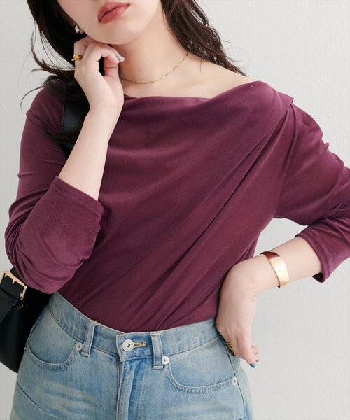 natural couture（ナチュラルクチュール）の「ドレープベロアプルオーバー（Tシャツ/カットソー・レディース・ブラウン/ブラック/ピンク系その他/グレイッシュベージュ/オフホワイト・FREE）」の14枚目の写真